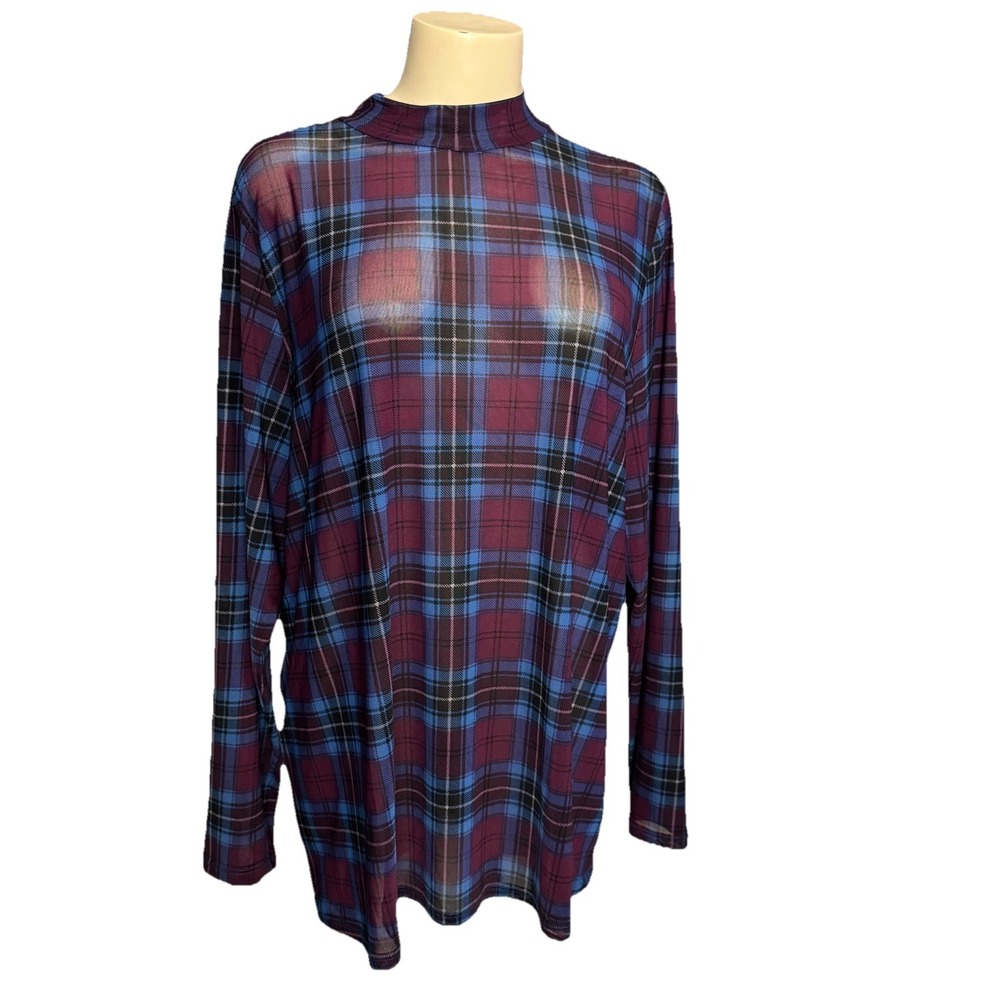 Torrid Shirt Womens Size 4 Black Mesh Mock Neck Long Sleeve Plus Sheer Stretch